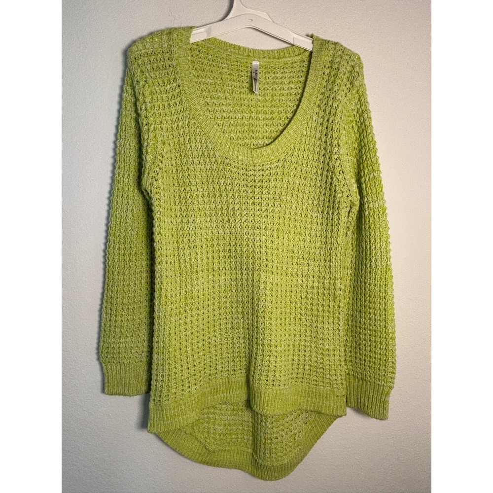 Bobbie‎ Brooks Lime Green Waffle Knit High Low Scoop Neck Sweater XL